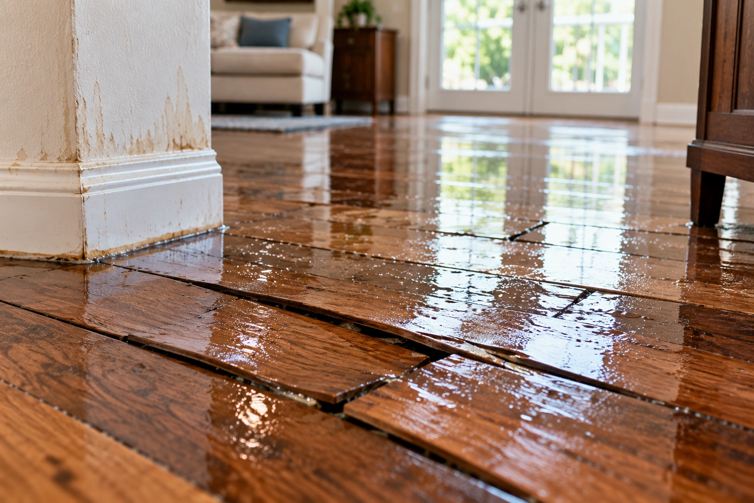 water damaged wood flooring